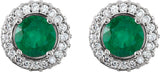 Platinum Natural Emerald Round 4-Prong Halo-Style Earrings – 4.5mm Stones - view 4