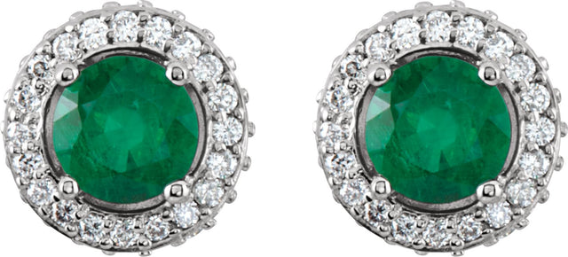 Platinum Natural Emerald Round 4-Prong Halo-Style Earrings – 4.5mm Stones - view 4