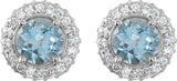 14K Gold Natural Aquamarine Round 4-Prong Halo-Style Earrings – 5mm Stones - view 4