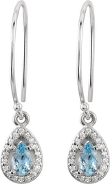 14K Gold Pear Natural Aquamarine & Natural Diamond Halo-Style Earrings - view 2