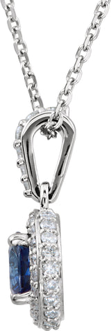 Platinum Round Natural Blue Sapphire Halo-Style Necklace - view 4