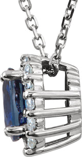 14K Gold Oval Natural Blue Sapphire & Natural Diamond Halo-Style Necklace or Pendant - view 2