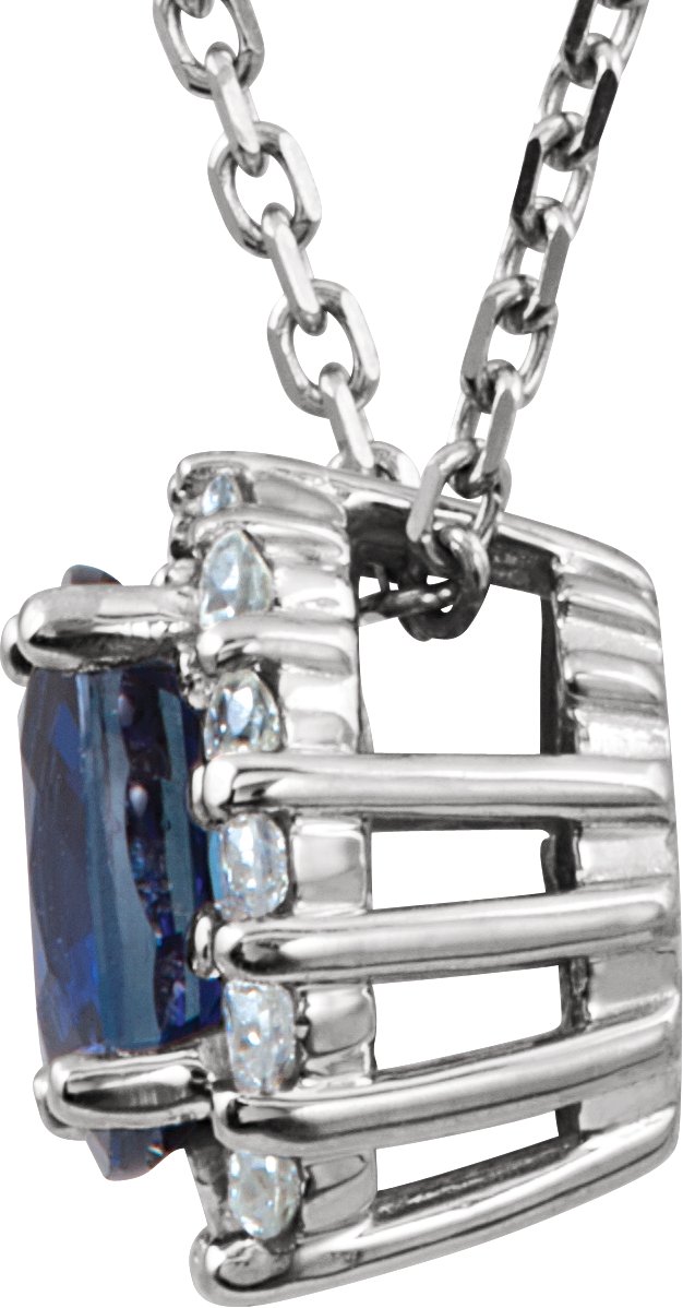 14K Gold Oval Natural Blue Sapphire & Natural Diamond Halo-Style Necklace or Pendant - view 2