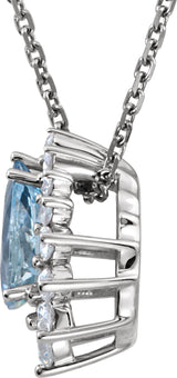 14K Gold Pear Natural Aquamarine & Natural Diamond Graduated Halo-Style Necklace or Pendant - view 2