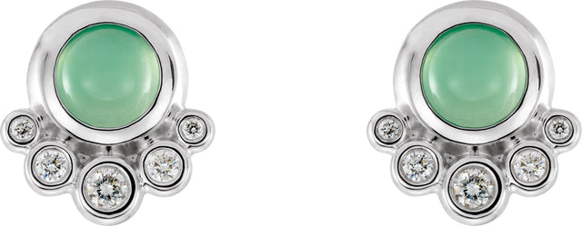 14K Gold Round Natural Diamond Accented Cabochon Earrings - White Gold - view 2