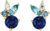 14K Gold Round Natural Blue Sapphire & Natural Aquamarine & Natural Blue Zircon & Natural Diamond Multi-Shape Earrings - Yellow Gold - view 2