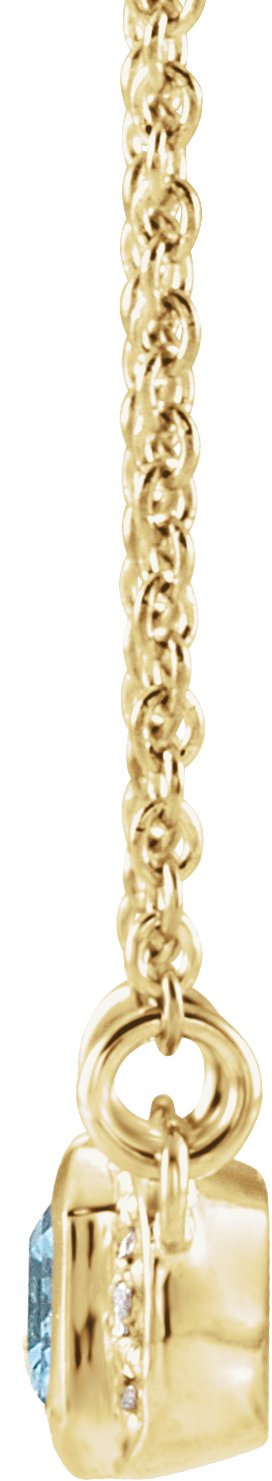 14K Gold Emerald Natural Aquamarine Accented Bar Necklace - Yellow Gold - view 4