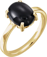 14K Gold Oval Natural Black Onyx Cabochon Solitaire Ring - Yellow Gold