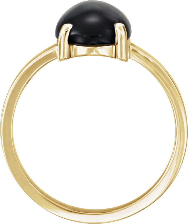 14K Gold Oval Natural Black Onyx Cabochon Solitaire Ring - Yellow Gold - view 2