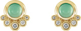 14K Gold Round Natural Diamond Accented Cabochon Earrings - Yellow Gold - view 2