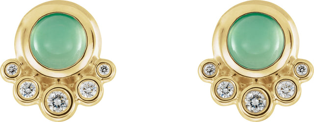 14K Gold Round Natural Diamond Accented Cabochon Earrings - Yellow Gold - view 2
