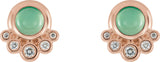 14K Gold Round Natural Diamond Accented Cabochon Earrings - Rose Gold - view 2