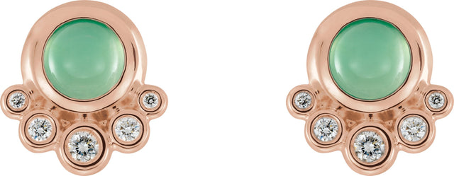 14K Gold Round Natural Diamond Accented Cabochon Earrings - Rose Gold - view 2