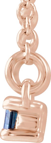 14K Gold Straight Baguette Lab-Grown Blue Sapphire Accented Bar Necklace - Rose Gold - view 4