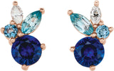 14K Gold Round Natural Blue Sapphire & Natural Aquamarine & Natural Blue Zircon & Natural Diamond Multi-Shape Earrings - Rose Gold - view 2