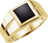 10K Gold Square Natural Black Onyx Bezel-Set Cabochon Ring - Yellow Gold