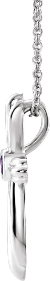 Platinum Round Natural Amethyst Bezel-Set Cross Necklace or Pendant - view 4