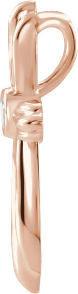 14K Gold Round Natural Diamond Bezel-Set Cross Necklace or Pendant - Rose Gold - view 4