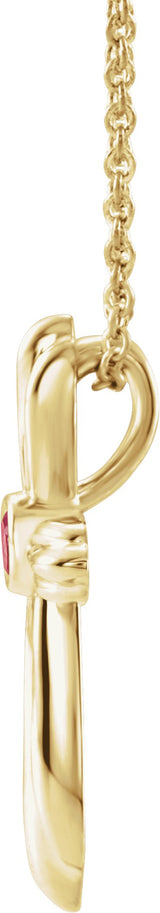 14K Gold Round Natural Ruby Bezel-Set Cross Necklace or Pendant - Yellow Gold - view 4