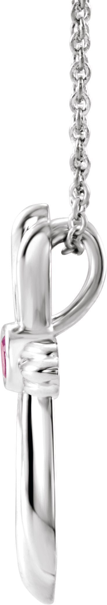 Platinum Round Natural Pink Tourmaline Bezel-Set Cross Necklace or Pendant - view 4