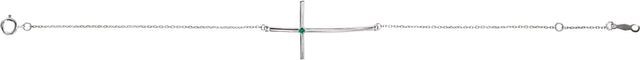 Platinum Round Natural Emerald Accented Sideways Cross Bracelet - view 4