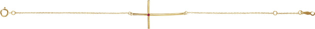 14K Gold Round Natural Ruby Accented Sideways Cross Bracelet - Yellow Gold - view 4