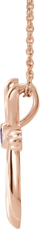 14K Gold Round Lab-Grown Alexandrite Bezel-Set Cross Necklace or Pendant - Rose Gold - view 4