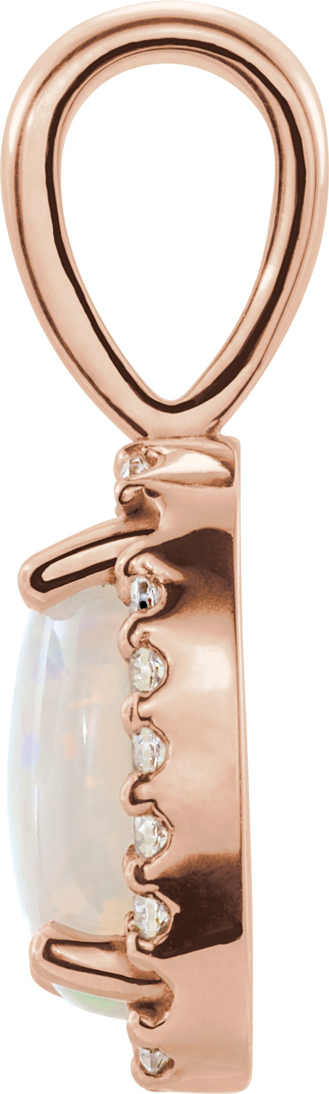 14K Gold Natural White Opal & Natural Diamond Oval 4-Prong Halo-Style Cabochon Pendant - Rose Gold - view 2