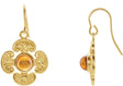 14K Gold Round Natural Citrine Maltese Cross Earrings - Yellow Gold