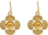 14K Gold Round Natural Citrine Maltese Cross Earrings - Yellow Gold - view 2