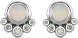 Platinum Round Natural Opal & Natural Diamond Accented Cabochon Earrings - view 2