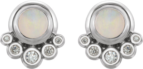 Platinum Round Natural Opal & Natural Diamond Accented Cabochon Earrings - view 2