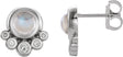 Platinum Round Natural Rainbow Moonstone & Natural Diamond Accented Cabochon Earrings – 5mm Stones
