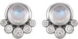 14K Gold Round Natural Rainbow Moonstone & Natural Diamond Accented Cabochon Earrings – 5mm Stones - White Gold - view 2