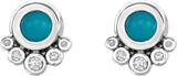 14K Gold Round Natural Turquoise & Natural Diamond Accented Cabochon Earrings – 5mm Stones - White Gold - view 2