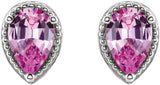 Platinum Pear Natural Pink Sapphire Beaded Solitaire Earrings - view 2