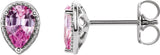 14K Gold Pear Natural Pink Sapphire Beaded Solitaire Earrings - White Gold