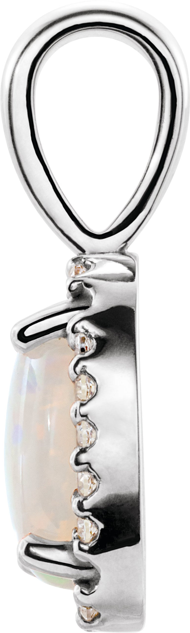 14K Gold Natural White Opal & Natural Diamond Oval 4-Prong Halo-Style Cabochon Pendant - White Gold - view 2