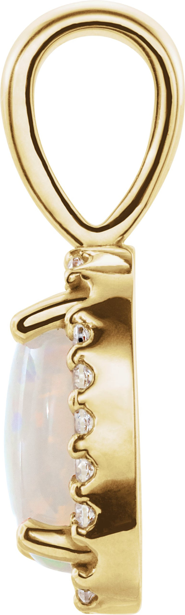 14K Gold Natural White Opal & Natural Diamond Oval 4-Prong Halo-Style Cabochon Pendant - Yellow Gold - view 2