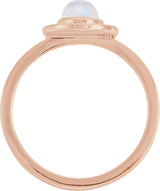 14K Gold Oval Natural Rainbow Moonstone & Natural Diamond Halo-Style Cabochon Ring – 7x5mm - Rose Gold - view 2