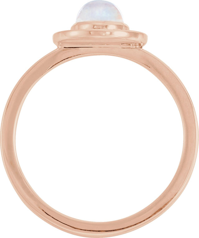 14K Gold Oval Natural Rainbow Moonstone & Natural Diamond Halo-Style Cabochon Ring – 7x5mm - Rose Gold - view 2