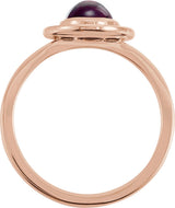 14K Gold Oval Natural Rhodolite Garnet & Natural Diamond Halo-Style Cabochon Ring - Rose Gold - view 2