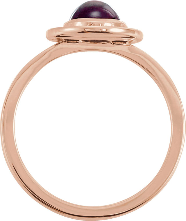 14K Gold Oval Natural Rhodolite Garnet & Natural Diamond Halo-Style Cabochon Ring - Rose Gold - view 2