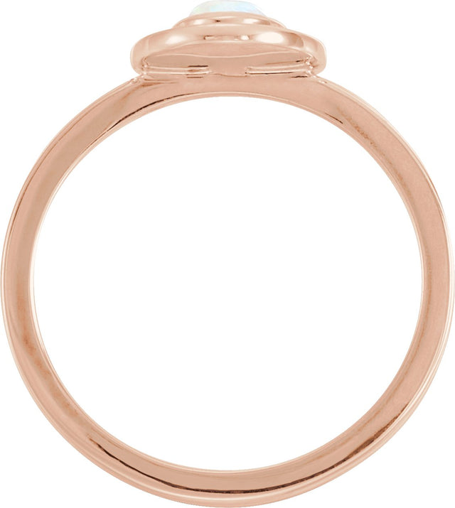 14K Gold Oval Natural White Opal & Natural Diamond Halo-Style Cabochon Ring - Rose Gold - view 2