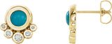 14K Gold Round Natural Turquoise & Natural Diamond Accented Cabochon Earrings – 5mm Stones - Yellow Gold