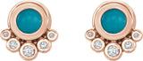 14K Gold Round Natural Turquoise & Natural Diamond Accented Cabochon Earrings – 5mm Stones - Rose Gold - view 2