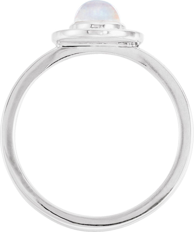 Platinum Oval Natural Rainbow Moonstone & Natural Diamond Halo-Style Cabochon Ring - view 2