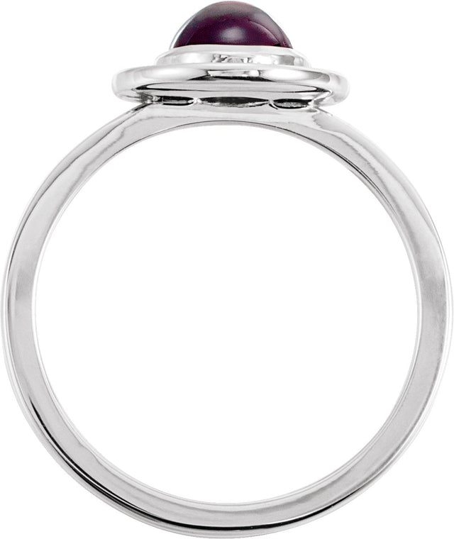 14K Gold Oval Natural Rhodolite Garnet & Natural Diamond Halo-Style Cabochon Ring - White Gold - view 2