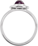 Platinum Oval Natural Rhodolite Garnet & Natural Diamond Halo-Style Cabochon Ring - view 2