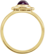 14K Gold Oval Natural Rhodolite Garnet & Natural Diamond Halo-Style Cabochon Ring - Yellow Gold - view 2